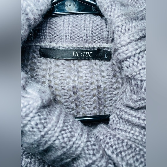 TIC TOC Women’s Cropped Turtleneck Sweater Large Gray Chunky Knit‎ - Picture 3 of 3
